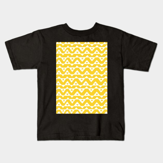 Mustard Yellow and White Triangle Chevron Pattern Kids T-Shirt by dreamingmind